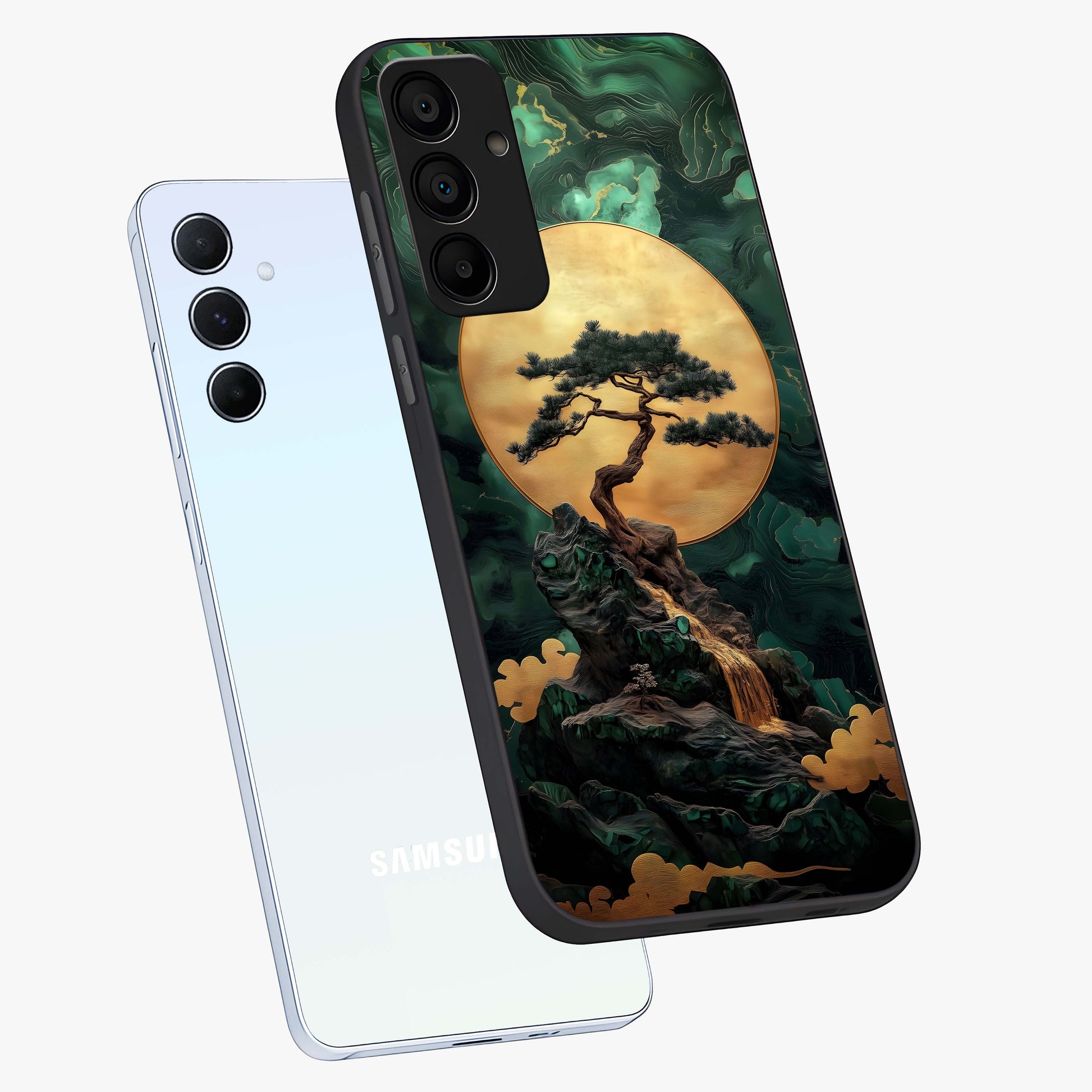 Zen Moon Rise Glass Case displayed in angled mockup highlighting peaceful lunar design with zen aesthetic style.