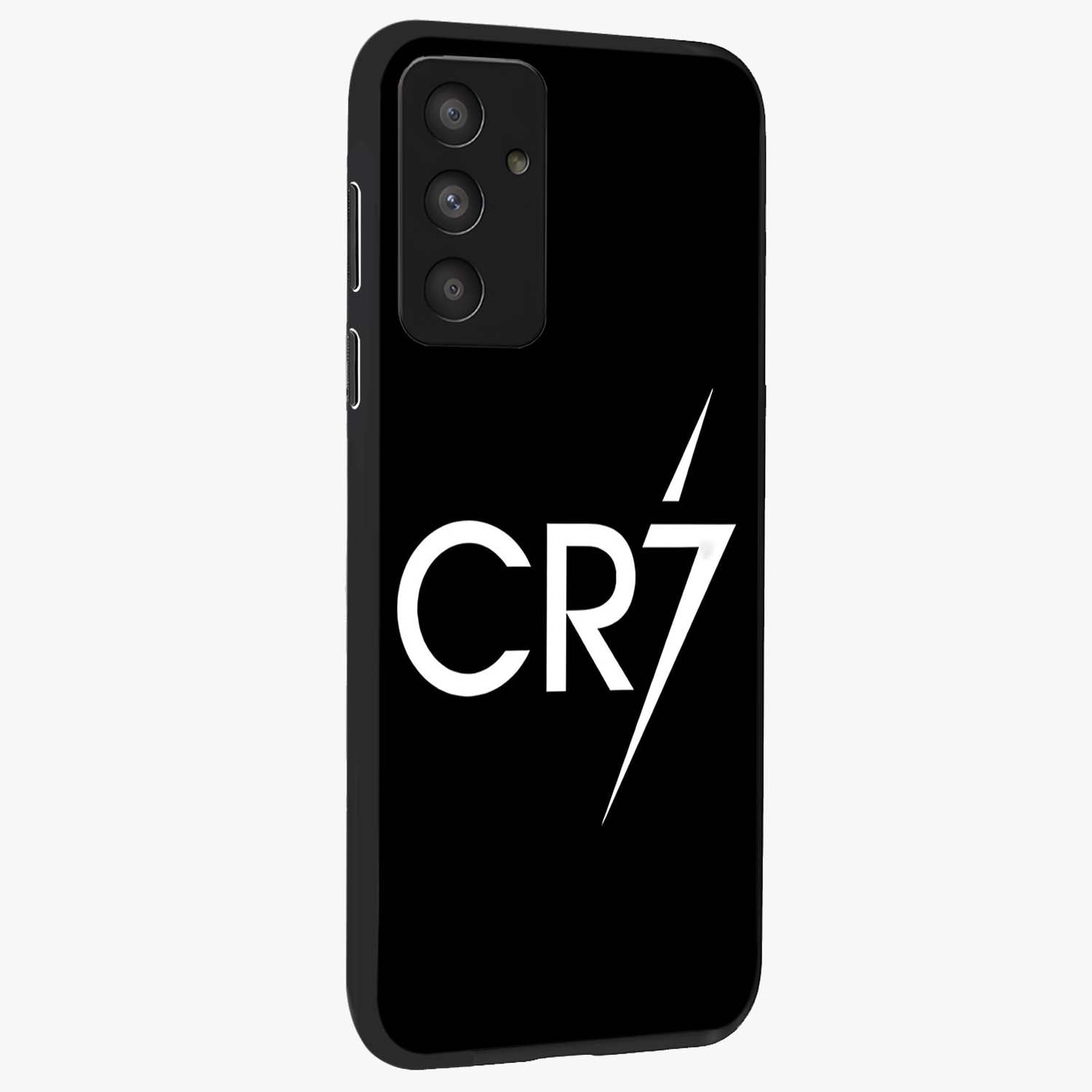 Cr7 Elite Strike Glass Case upright view showcasing energetic football inspired design with modern sports aesthetic.