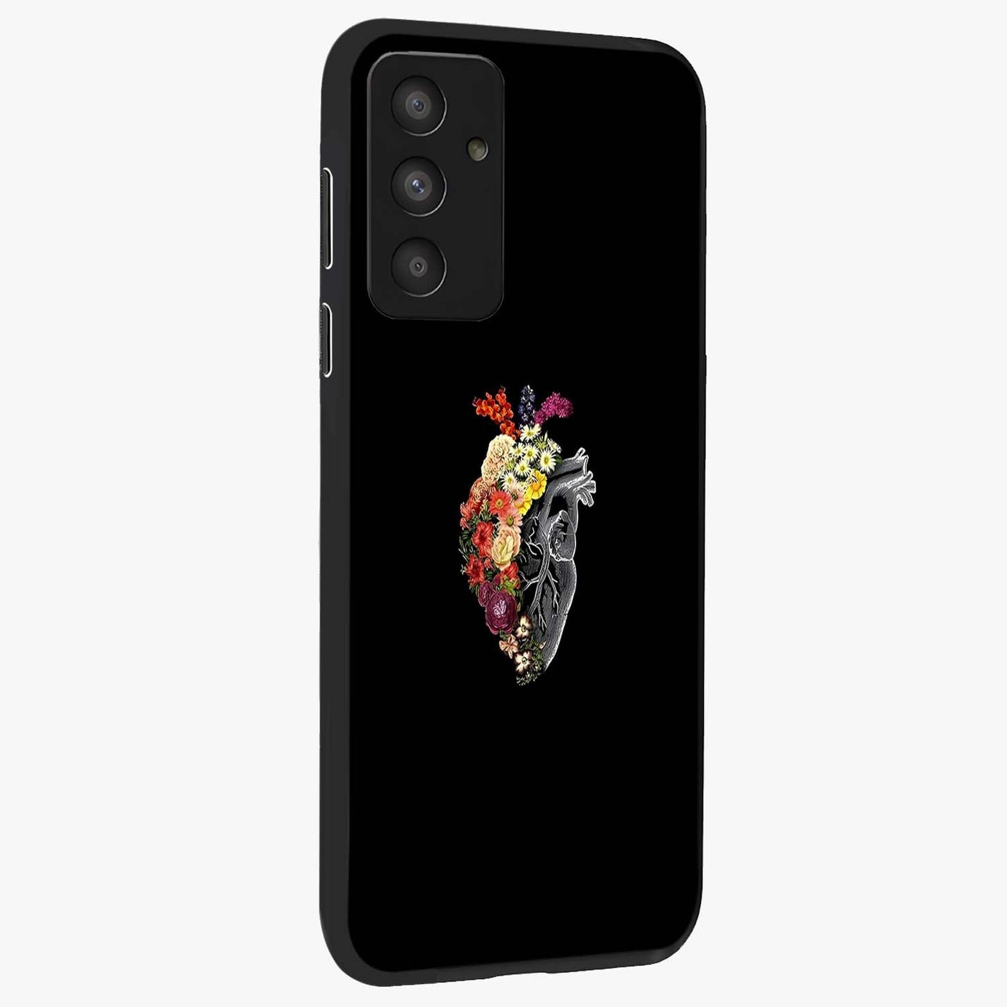 Heart With Flowers Glass Case upright view showcasing decorative heart and floral artwork with sweet romantic theme.