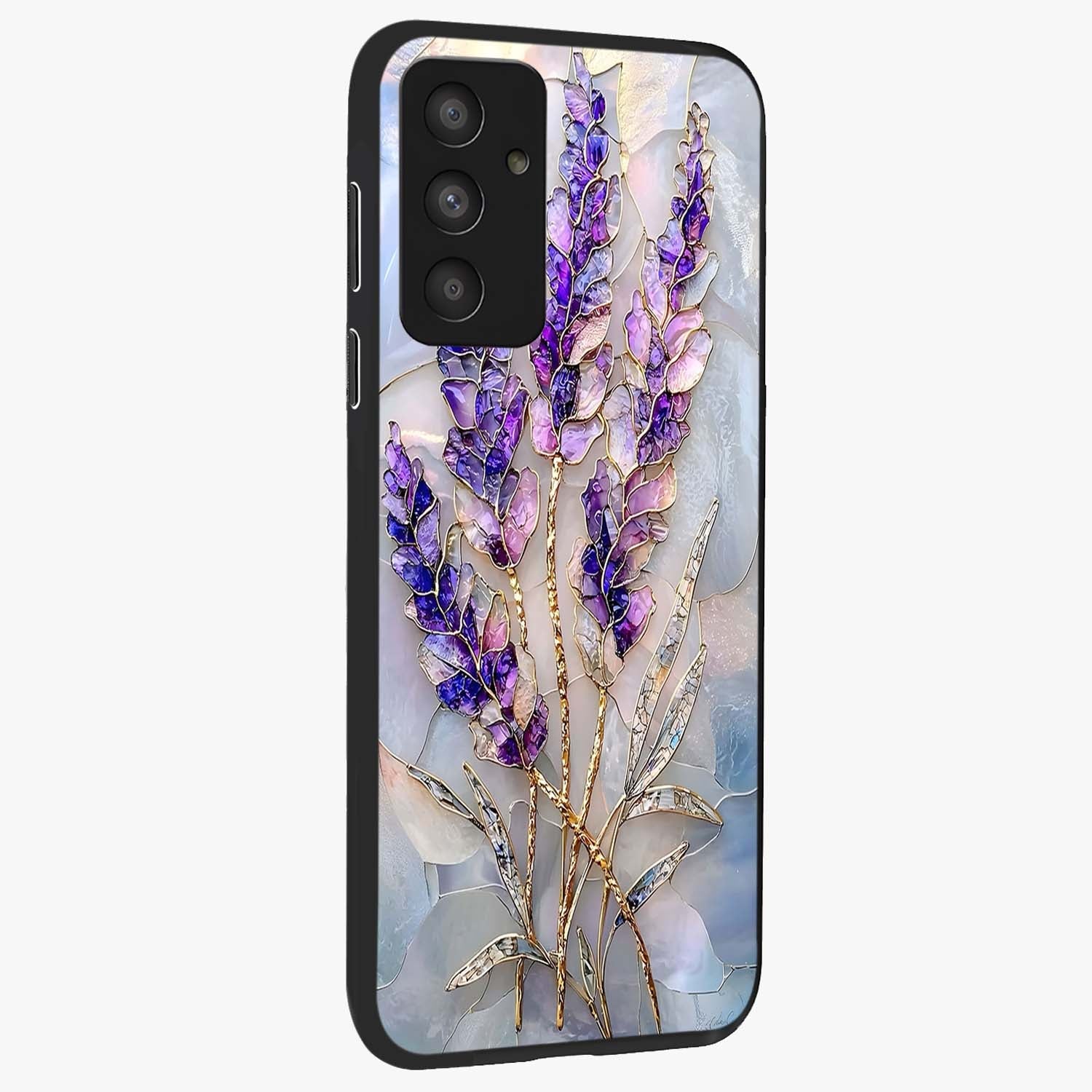 Lavender Dream Glow Glass Case upright view showcasing radiant lavender glow artwork with calming dreamy theme.