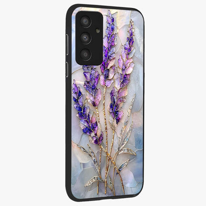 Lavender Dream Glow Glass Case upright view showcasing radiant lavender glow artwork with calming dreamy theme.