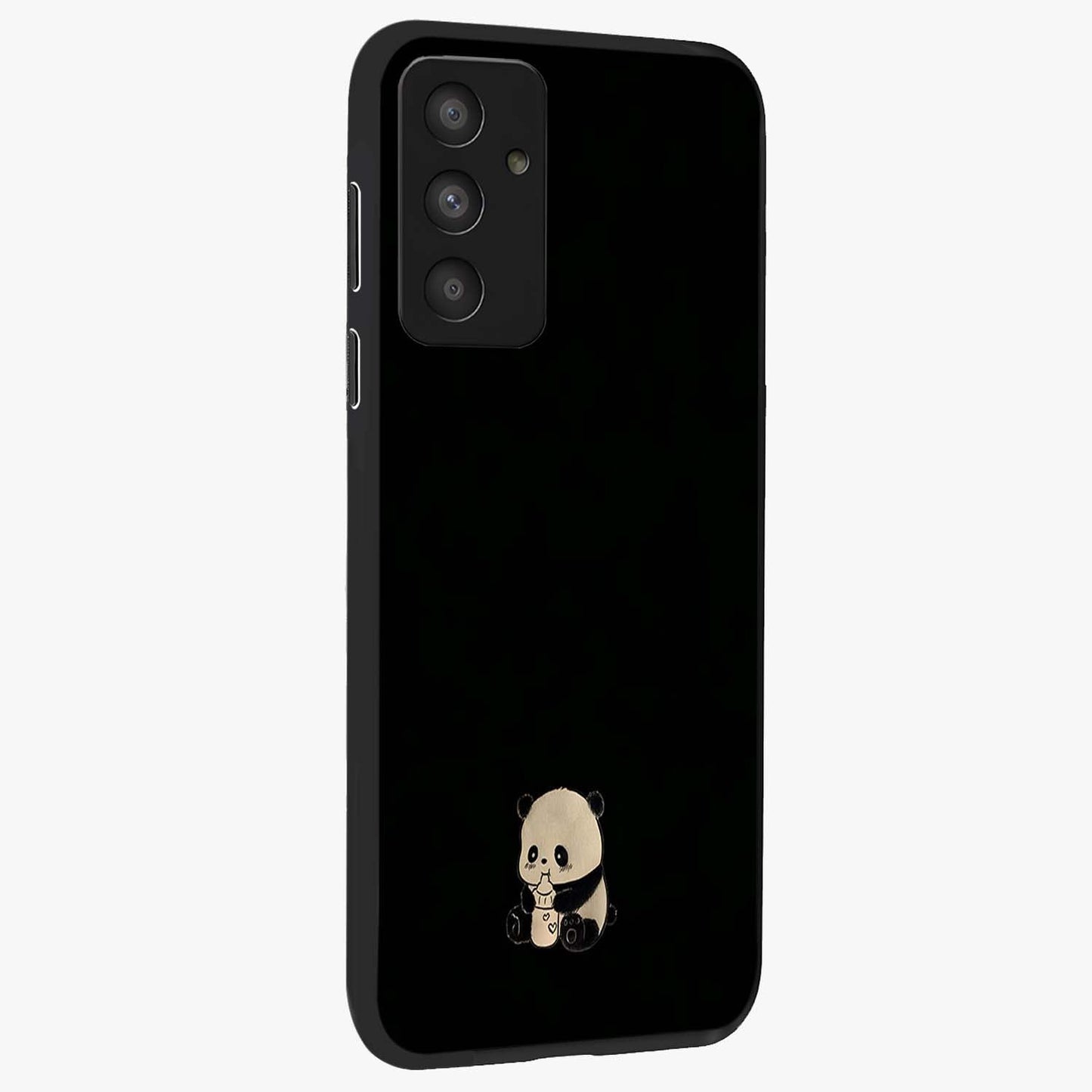 Midnight Panda Love Glass Case upright view showcasing charming panda artwork with playful romantic theme.