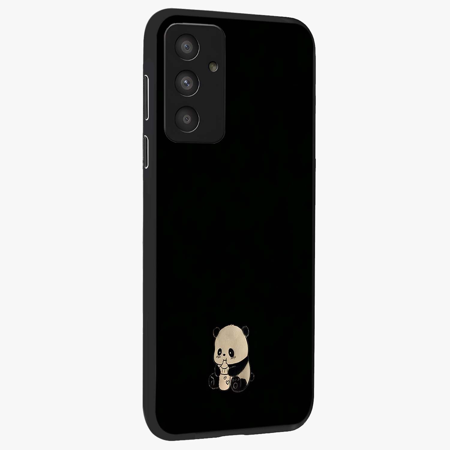 Midnight Panda Love Glass Case upright view showcasing charming panda artwork with playful romantic theme.