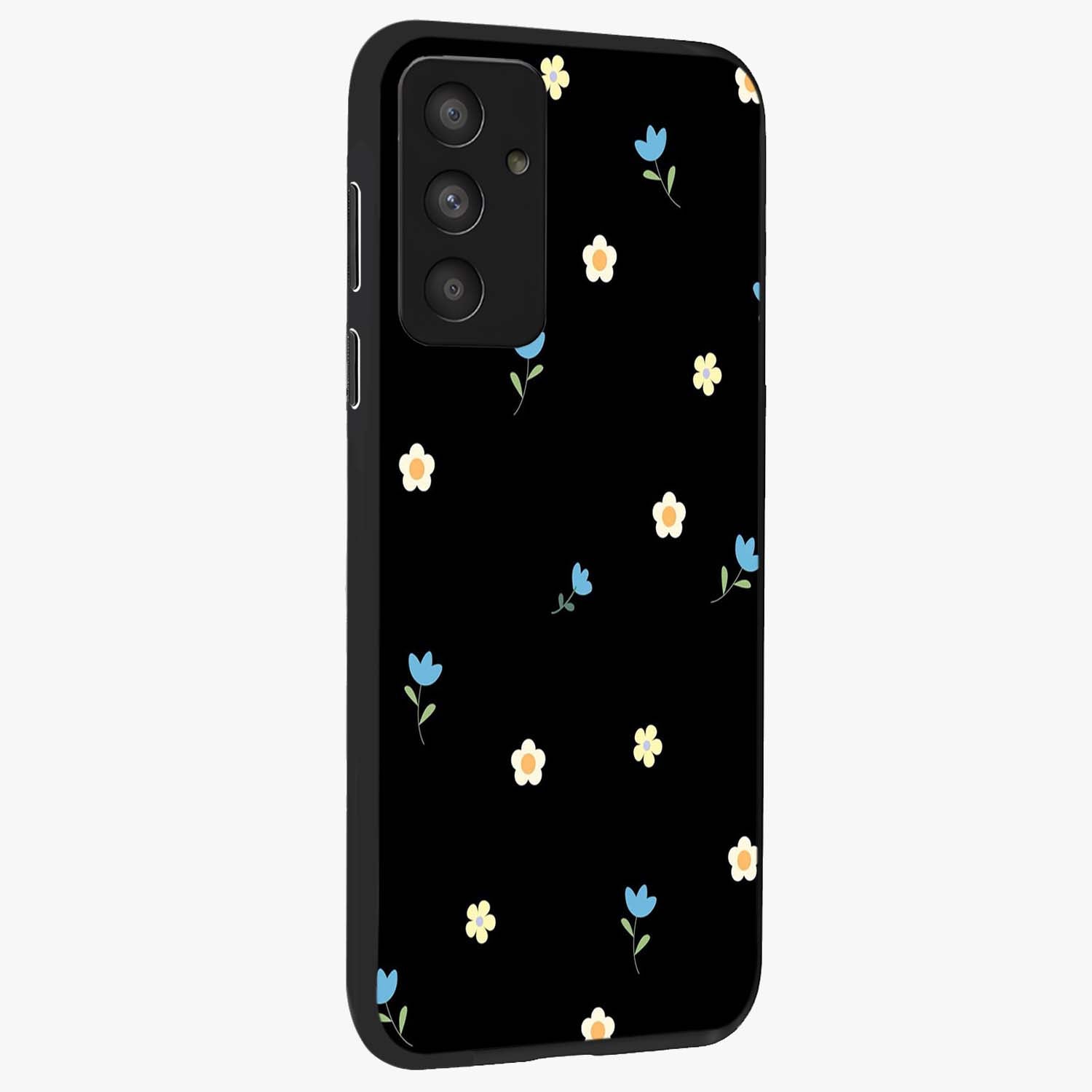 Minimal Petal Whispers Glass Case upright view showcasing elegant floral artwork with modern minimalist style.
