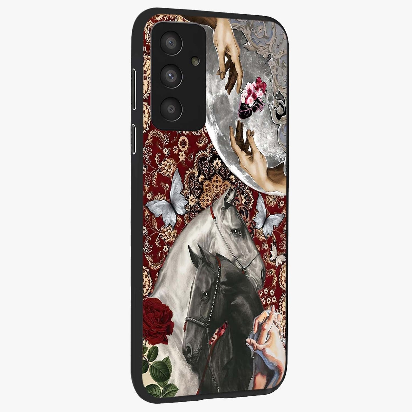 Moonlit Royal Stallion Glass Case upright view showcasing dramatic horse artwork with glowing moon themed design.