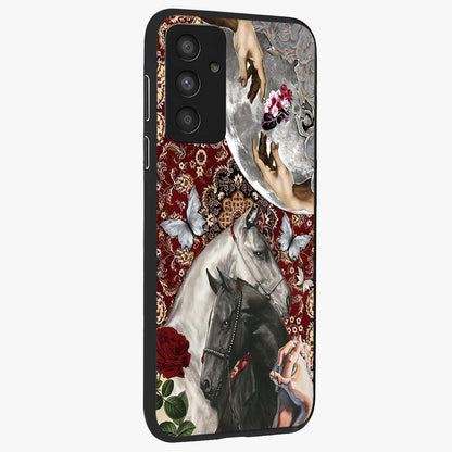 Moonlit Royal Stallion Glass Case upright view showcasing dramatic horse artwork with glowing moon themed design.