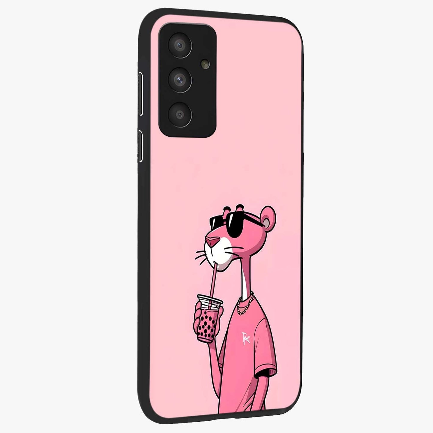 Pink Panther Glass Case upright view showcasing fun animated artwork with stylish retro cartoon theme.