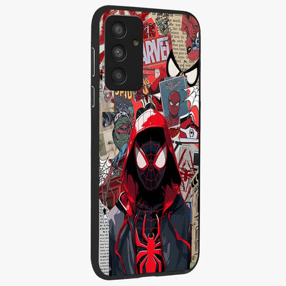 Spider Collage Street Glass Case upright view showcasing bold superhero artwork with urban street theme.