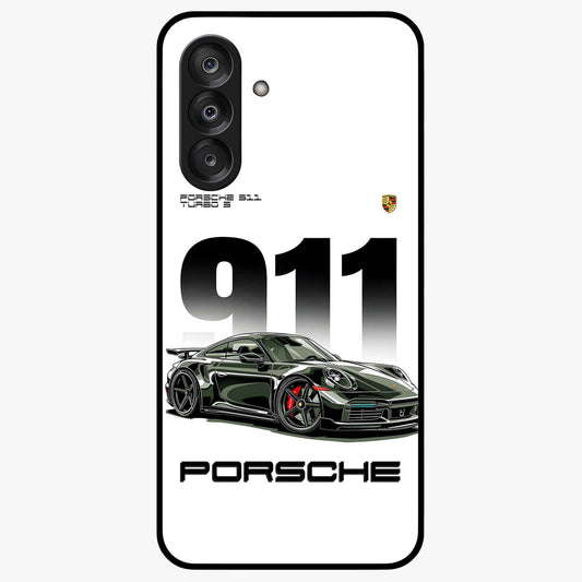 911 Turbo Dominance Glass Case showing clean flat back view with bold 911 sports car artwork and glossy glass finish.