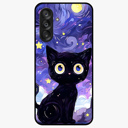 Abstract Cat Art Glass Case showing flat back view with artistic cat illustration and glossy glass finish.