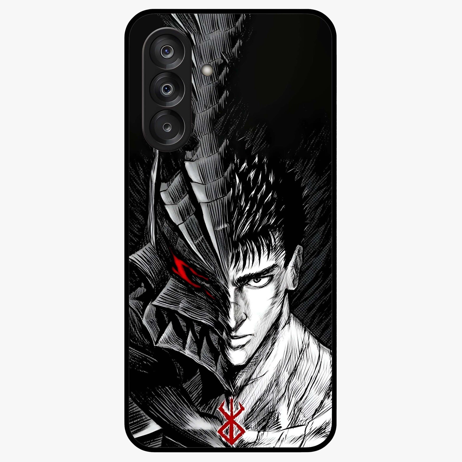 Berserker Blood Oath Glass Case showing flat back view with fierce warrior inspired artwork and glossy glass finish.