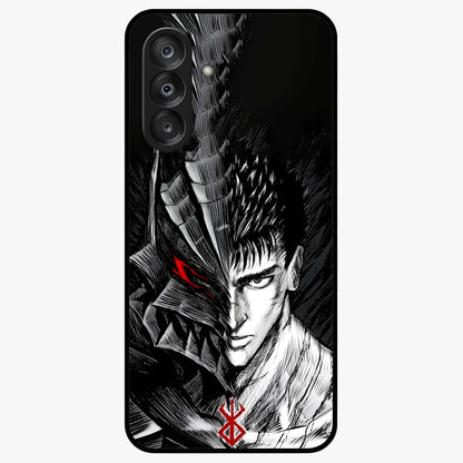 Berserker Blood Oath Glass Case showing flat back view with fierce warrior inspired artwork and glossy glass finish.