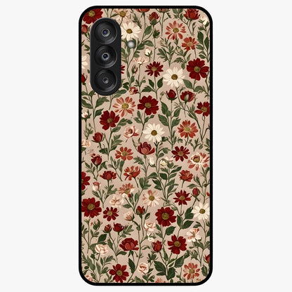 Biege Flower With Leaf Glass Case showing flat back view with soft beige floral artwork and glossy glass finish.