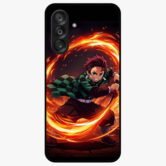 Blazing Sword Resolve Glass Case showing flat back view with fiery sword artwork and glossy glass finish.