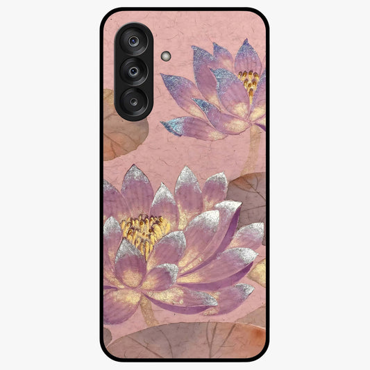 Blossom Mist Lotus Glass Case showing flat back view with serene lotus blossom artwork and glossy glass finish.