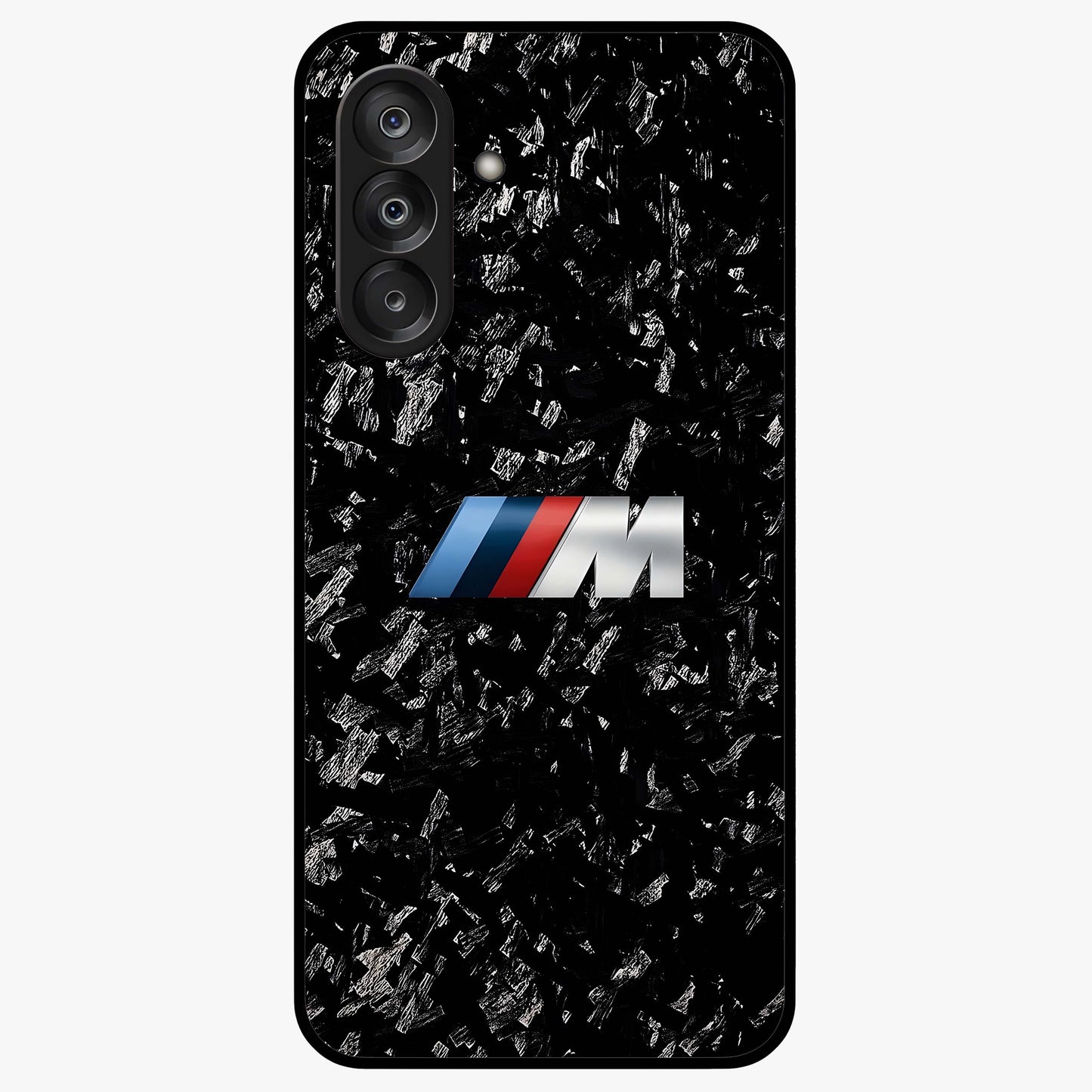 Carbon Speed Mark Glass Case showing flat back view with sporty carbon pattern artwork and glossy glass finish.