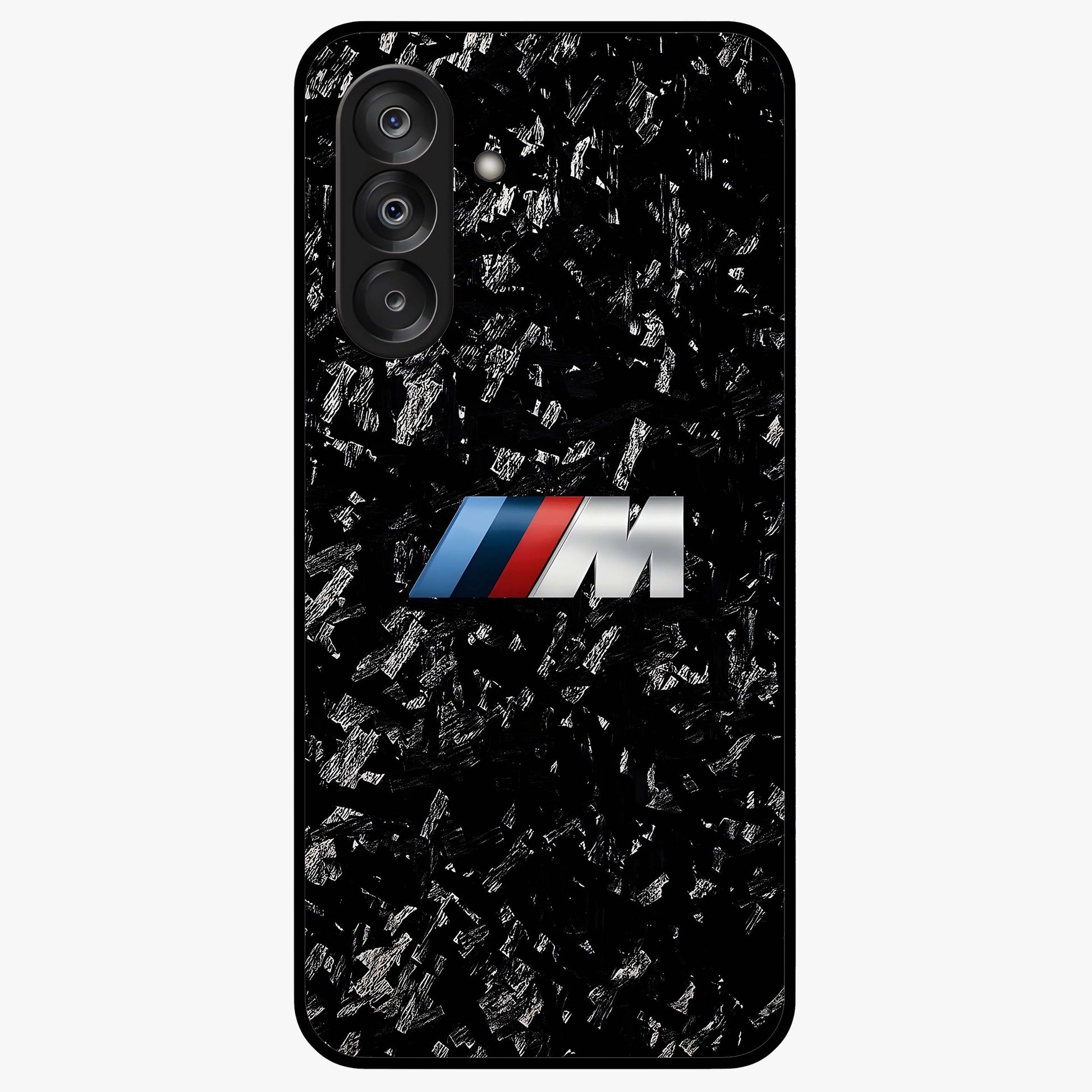 Carbon Speed Mark Glass Case showing flat back view with sporty carbon pattern artwork and glossy glass finish.