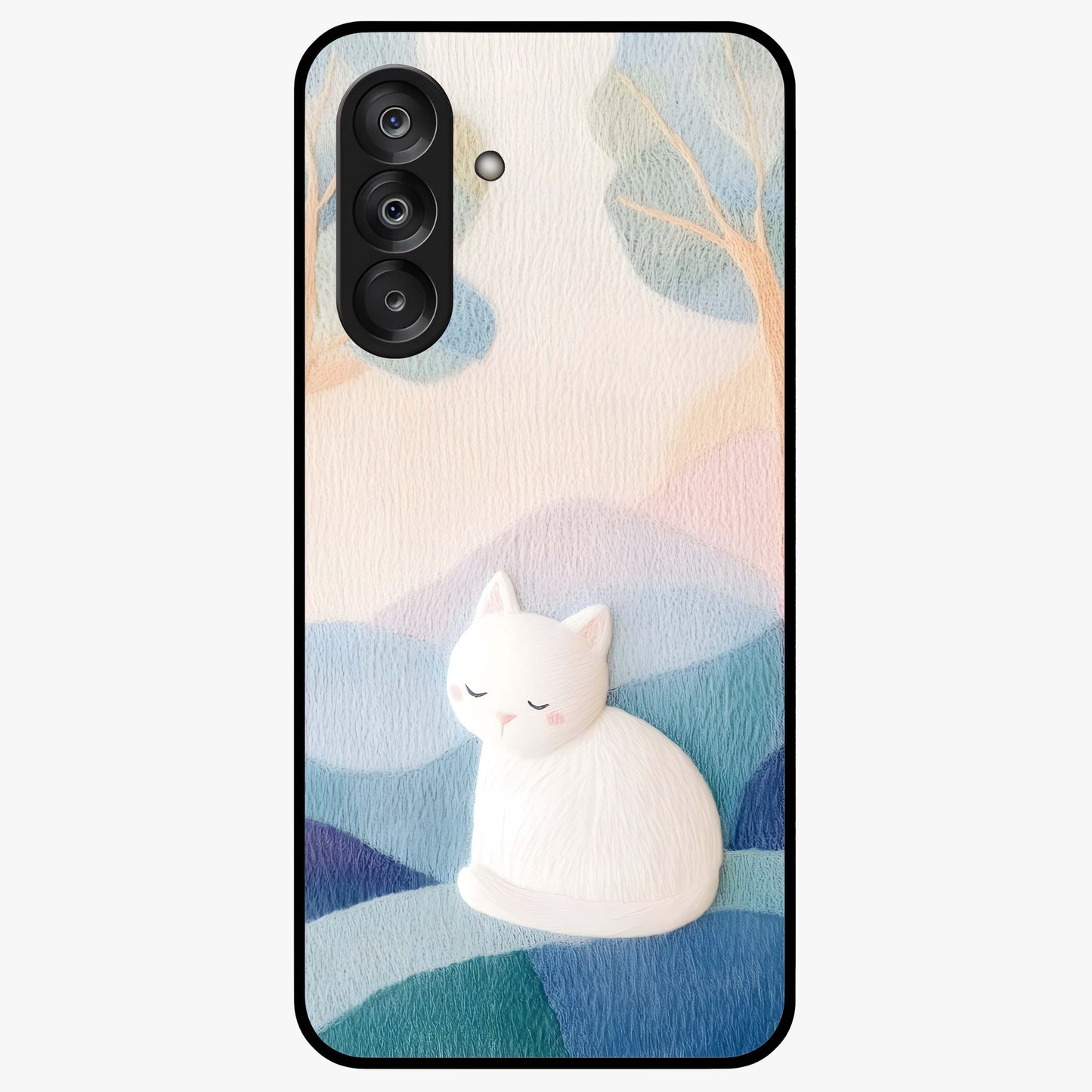 Cotton Dream Cat Glass Case showing flat back view with soft dreamy cat artwork and glossy glass finish.