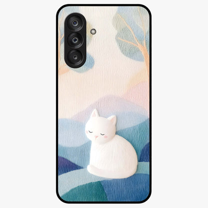 Cotton Dream Cat Glass Case showing flat back view with soft dreamy cat artwork and glossy glass finish.