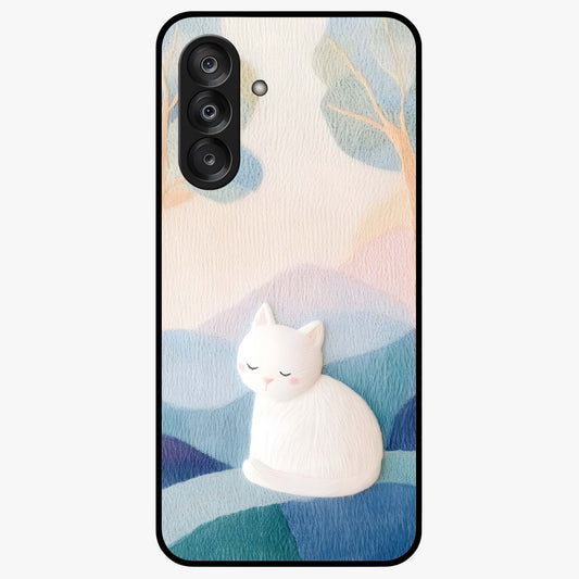 Cotton Dream Cat Glass Case showing flat back view with soft dreamy cat artwork and glossy glass finish.