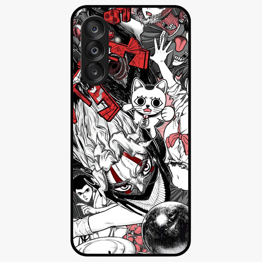 Crimson Chaos Panel Glass Case showing flat back view with bold crimson abstract artwork and glossy glass finish.