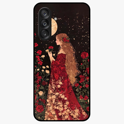 Crimson Dreams Glass Case showing flat back view with dreamy crimson artwork and glossy glass finish.