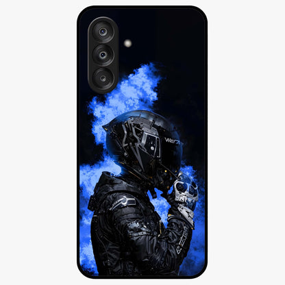 Cyber Sentinel Protocol Glass Case showing flat back view with futuristic cyber themed artwork and glossy glass finish.