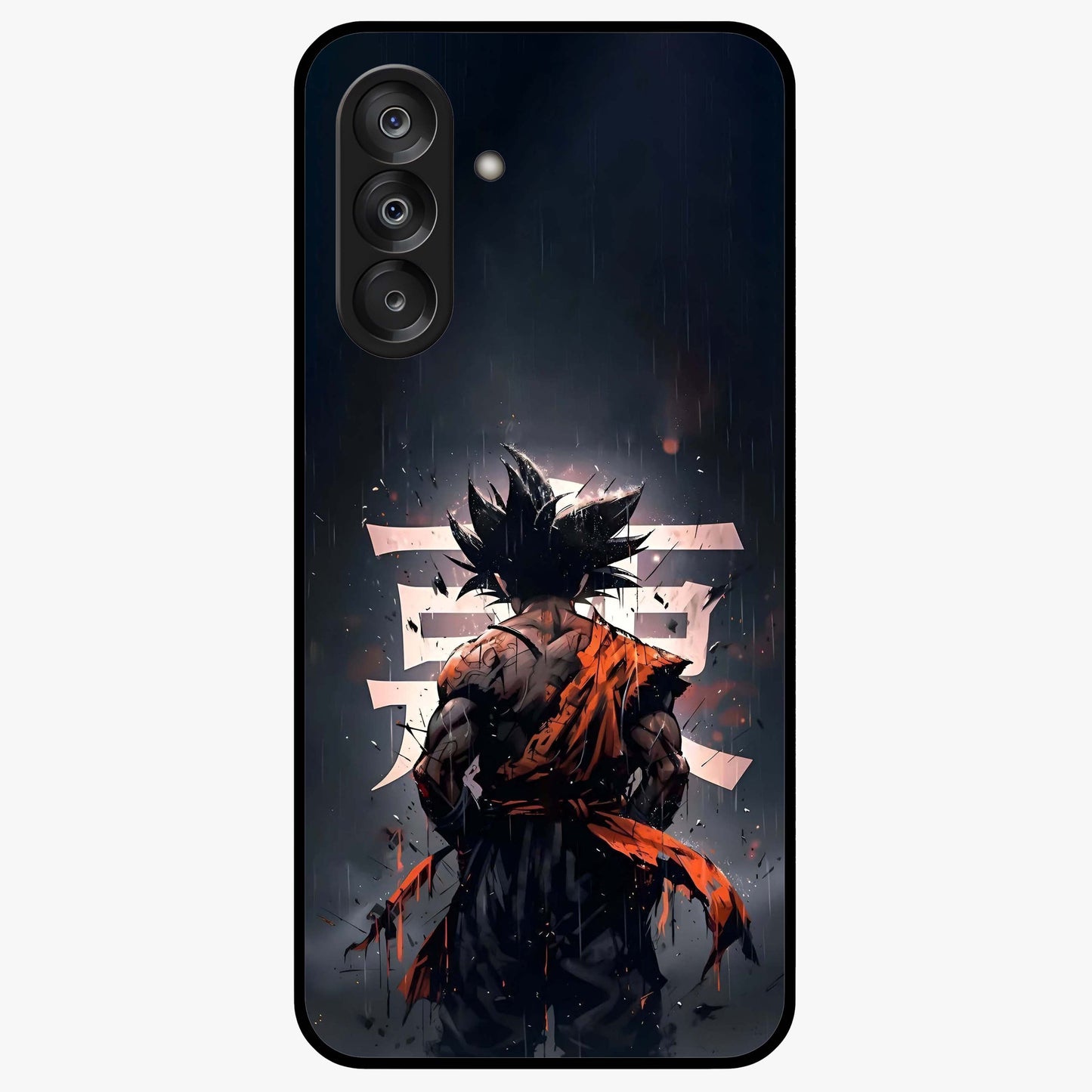 Dark Warrior In Rain Glass Case showing flat back view with warrior artwork in rainy atmosphere and glossy glass finish.
