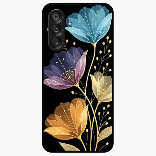 Delicate Multicolor Flowers Glass Case showing flat back view with vibrant floral artwork and glossy glass finish.