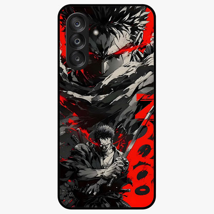 Demon Sword Resolve Glass Case showing flat back view with fierce sword warrior artwork and glossy glass finish.