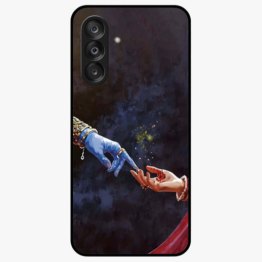 Divine Touch Eternal Glass Case showing flat back view with spiritual themed artwork and glossy glass finish.