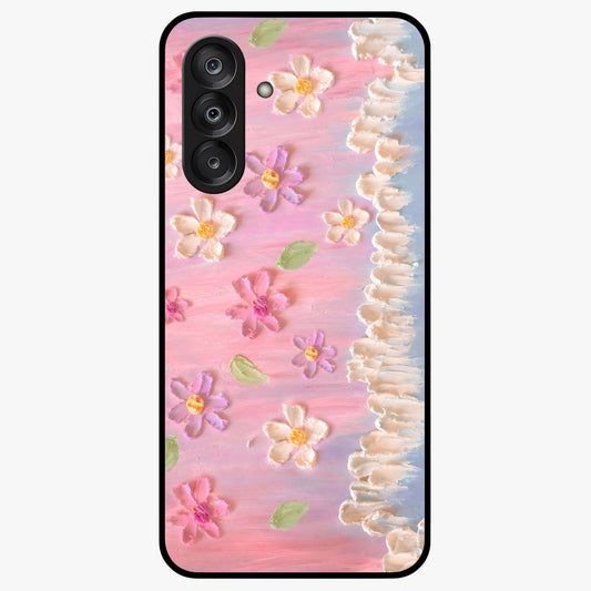 Dreamy Painted Garden Glass Case showing flat back view with artistic painted floral garden artwork and glossy glass finish.