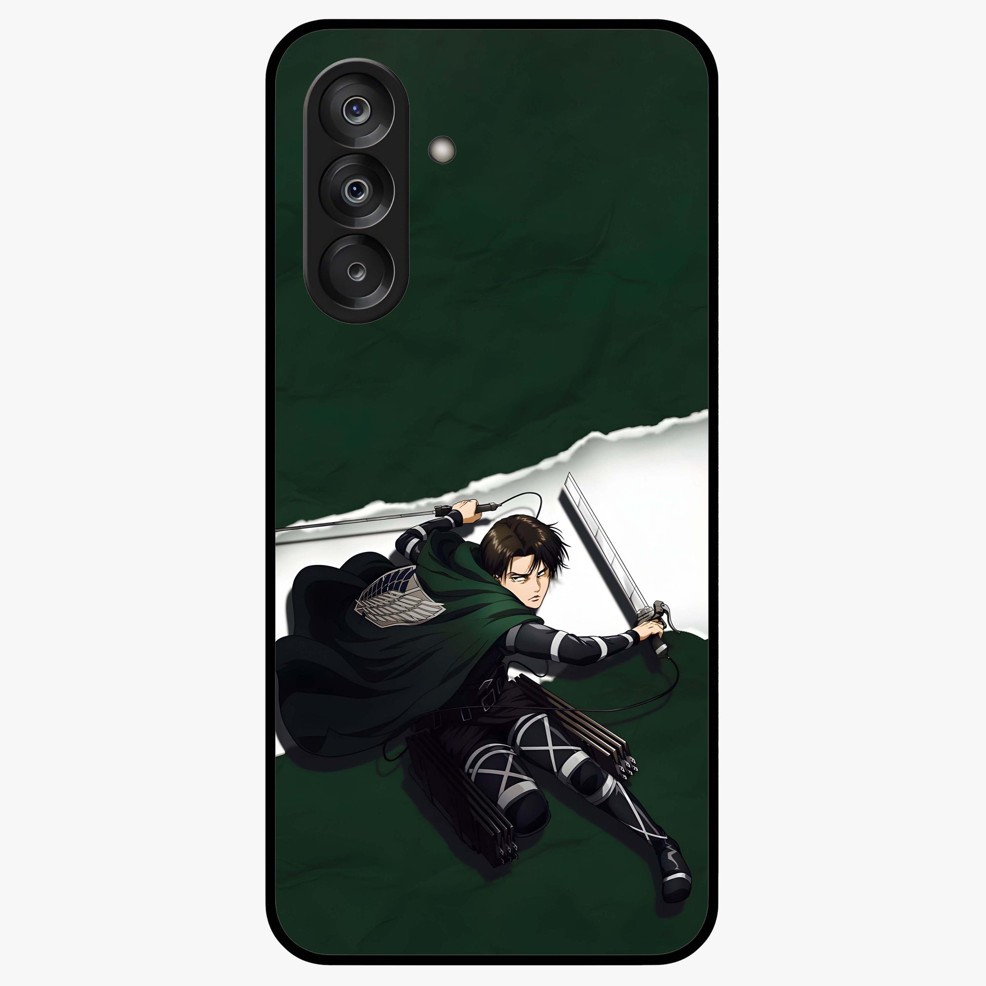 Emerald War Vanguard Glass Case showing flat back view with powerful warrior themed artwork and glossy glass finish.