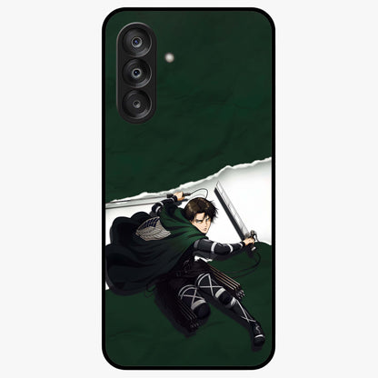 Emerald War Vanguard Glass Case showing flat back view with powerful warrior themed artwork and glossy glass finish.