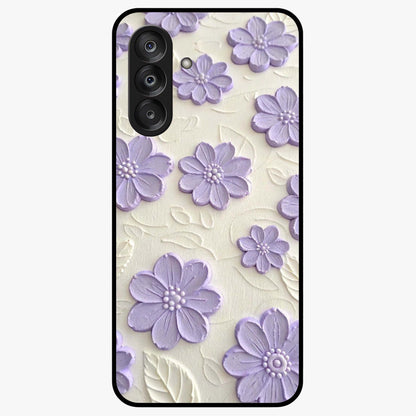 Floral Wall Art With Purple Flowers Glass Case showing flat back view with purple flower artwork and glossy glass finish.