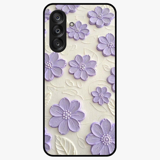 Floral Wall Art With Purple Flowers Glass Case showing flat back view with purple flower artwork and glossy glass finish.