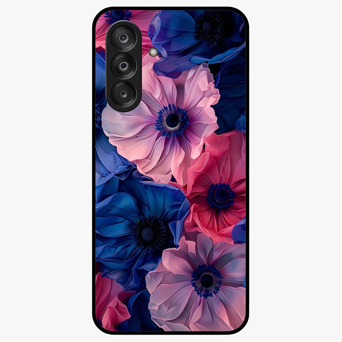 Flower Paper Art Pattern Glass Case showing flat back view with paper cut style floral artwork and glossy glass finish.