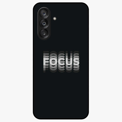 Focused Blade Discipline Glass Case showing flat back view with warrior sword themed artwork and glossy glass finish.
