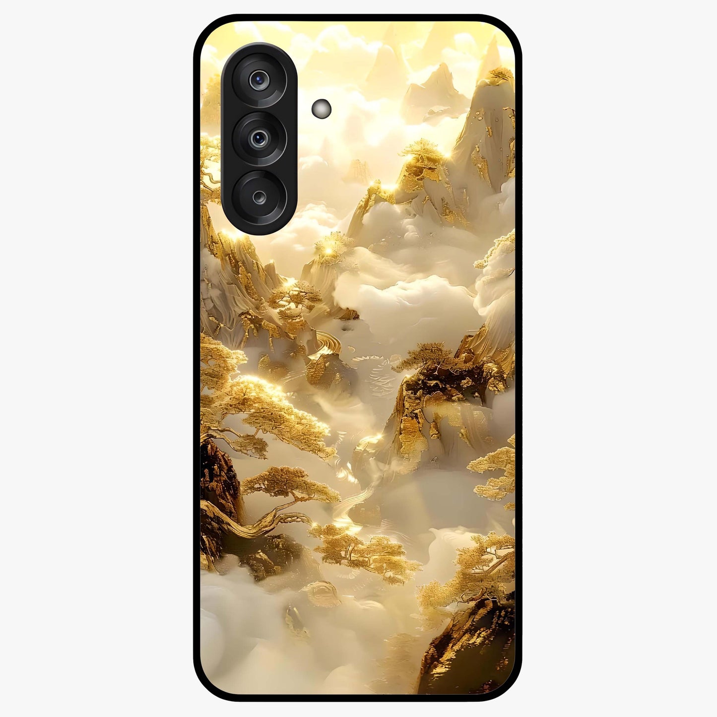 Gates Of Illumination Glass Case showing flat back view with mystical illuminated gate artwork and glossy glass finish.
