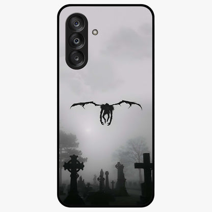 Graveyard Shadow Descent Glass Case showing flat back view with dark graveyard themed artwork and glossy glass finish.