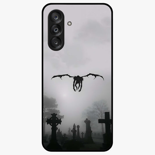 Graveyard Shadow Descent Glass Case showing flat back view with dark graveyard themed artwork and glossy glass finish.
