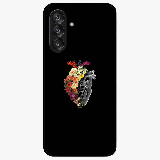 Heart With Flowers Glass Case showing flat back view with heart shaped floral artwork and glossy glass finish.