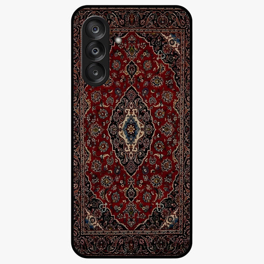 Heritage Carpet Royale Glass Case showing flat back view with ornate Persian carpet inspired pattern and glossy glass finish.