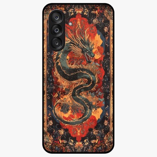 Inferno Dragon Soul Glass Case showing flat back view with fiery dragon artwork and glossy glass finish.