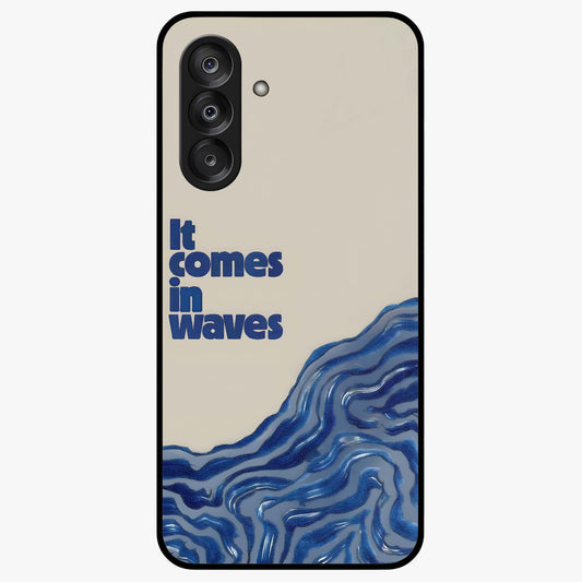 It Comes In Waves Quote Glass Case showing flat back view with inspirational wave themed quote artwork and glossy glass finish.