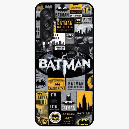 Knight Gotham Rise Glass Case showing flat back view with dark hero inspired artwork and glossy glass finish.