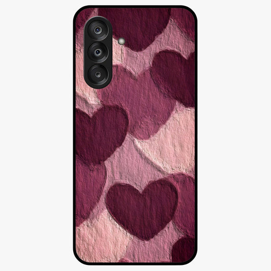 Layered Paper Hearts Glass Case showing flat back view with layered paper heart artwork and glossy glass finish.