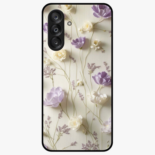 Lilac Breeze Harmony Glass Case showing flat back view with soft lilac themed artwork and glossy glass finish.