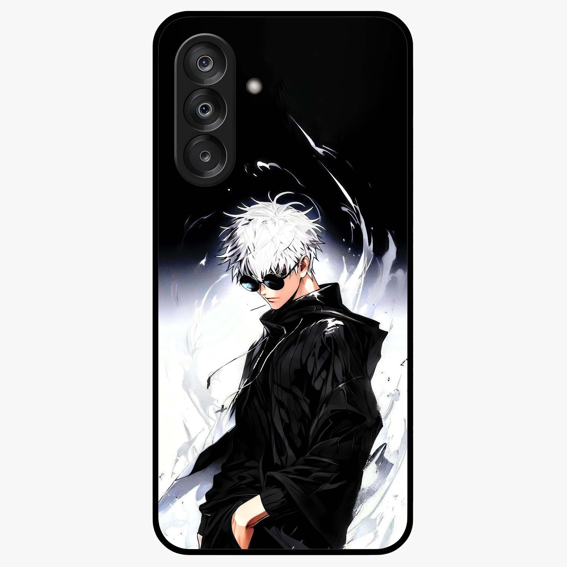 Limitless Shadow King Glass Case showing flat back view with powerful shadow warrior artwork and glossy glass finish.