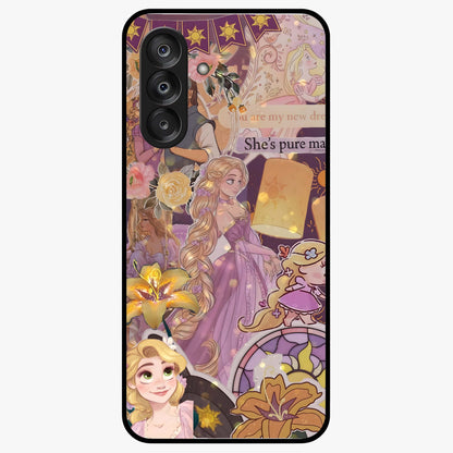 Magical Tangled Dream Glass Case showing flat back view with dreamy tangled artwork and glossy glass finish.